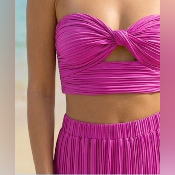 Twist-Front Crop Top & Flowy Pleated  Maxi Skirt Set Pink - Picture 7 of 10